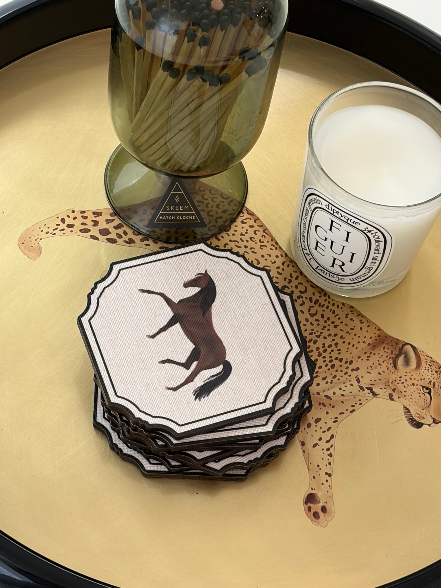 Round Animal Print Brass Tray