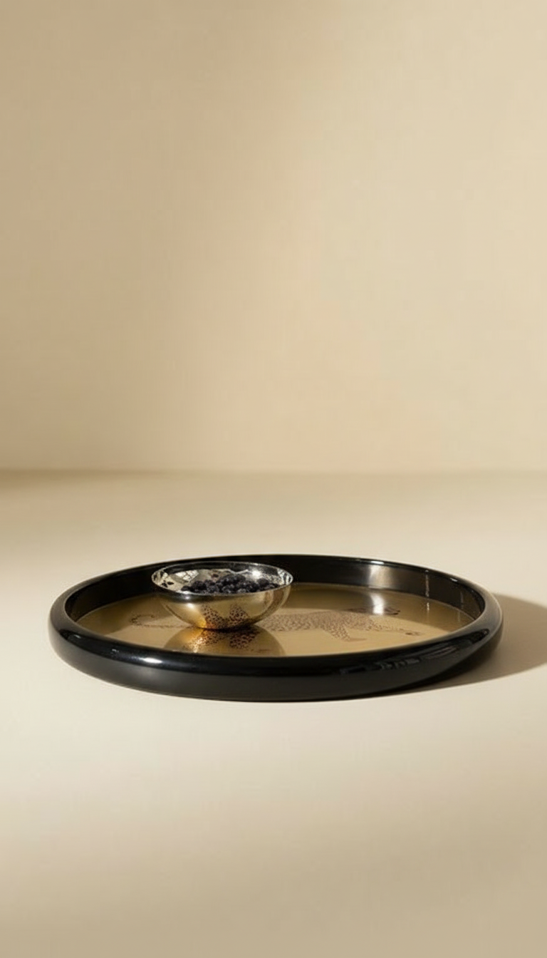 Round Animal Print Brass Tray